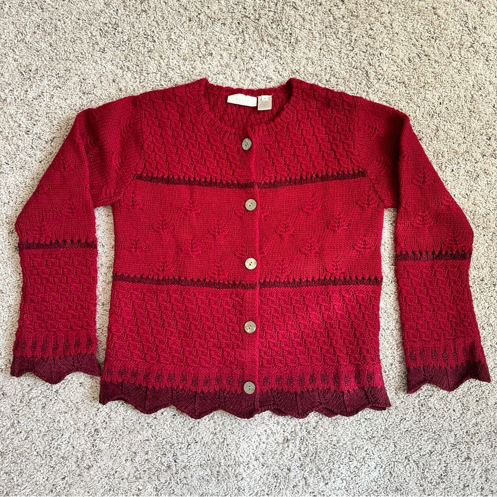 Bell sleeve wool sweater cardigan J.Jill burgundy